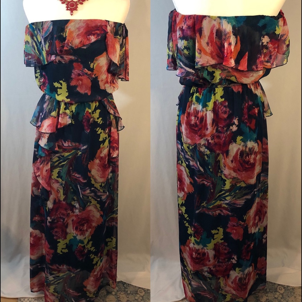 BOGO🖤 RUBBER DUCKY FLORAL STRAPLESS MAXI RUFFLE - Picture 8 of 8
